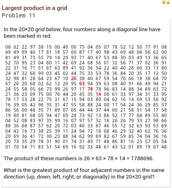 Largest Product in a Grid — Project Euler (Problem&nbsp;11)